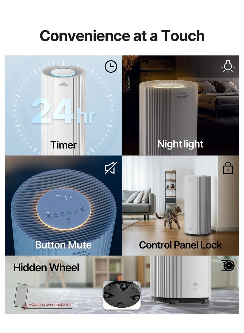 COWAY AM450 Air Purifier for Large Rooms & Whole Home up to 3,285 ft² | True HEPA Filter for Smoke, Allergens, Pet Dander & Odours | PM1, PM2.5, PM10 Air Quality Monitor | AQI | 2 Year Warranty | Beige - Image 3